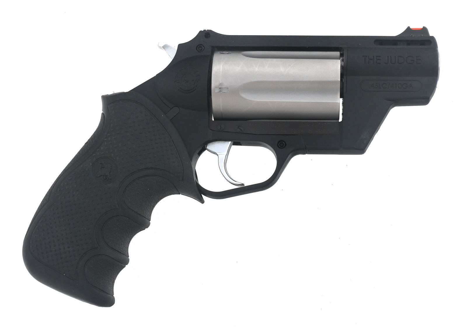 TAURUS PUBLIC DEFENDER .45 LC / .410 GA REVOLVER: TAURUS PUBLIC DEFENDER .45 LC / .410 GA REVOLVER Taurus Public Defender The Judge .45LC/.410 gauge Revolver. Public Defender Poly stamped on the sight rib. The Judge .45LC/.410GA stamped on barrel. Fi