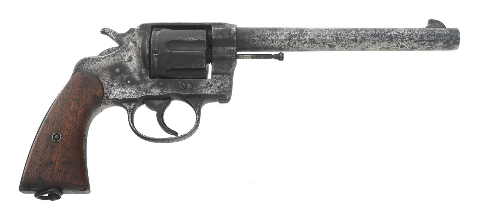 1906 COLT MODEL NEW SERVICE .45 CALIBER REVOLVER: 1906 COLT MODEL NEW SERVICE .45 CALIBER REVOLVER 1906 Colt New Service double action .45 caliber revolver. Barrel marked New Service .45 Colt. Wood grips. Lanyard swivel. Caliber / Gauge: 45 Barrel Le