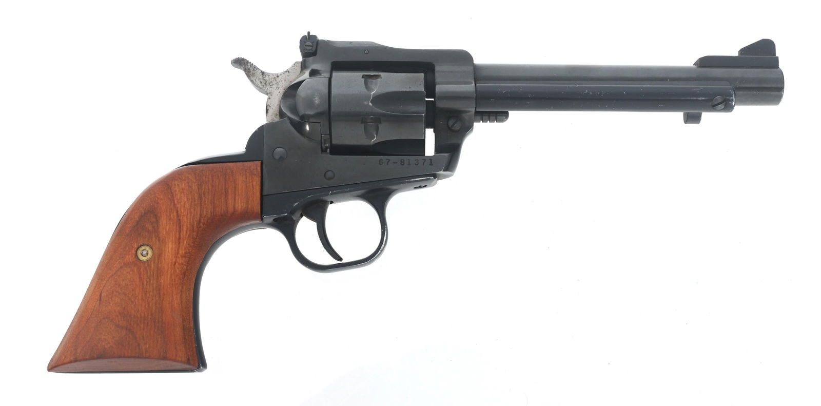 RUGER NEW MODEL SINGLE SIX .22 LR CALIBER REVOLVER: RUGER NEW MODEL SINGLE SIX .22 LR CALIBER REVOLVER Ruger New Model Single Six .22 LR caliber single action revolver. Blued finish. Adjustable rear sight. Wood grips. Six shot fluted cylinder. Caliber