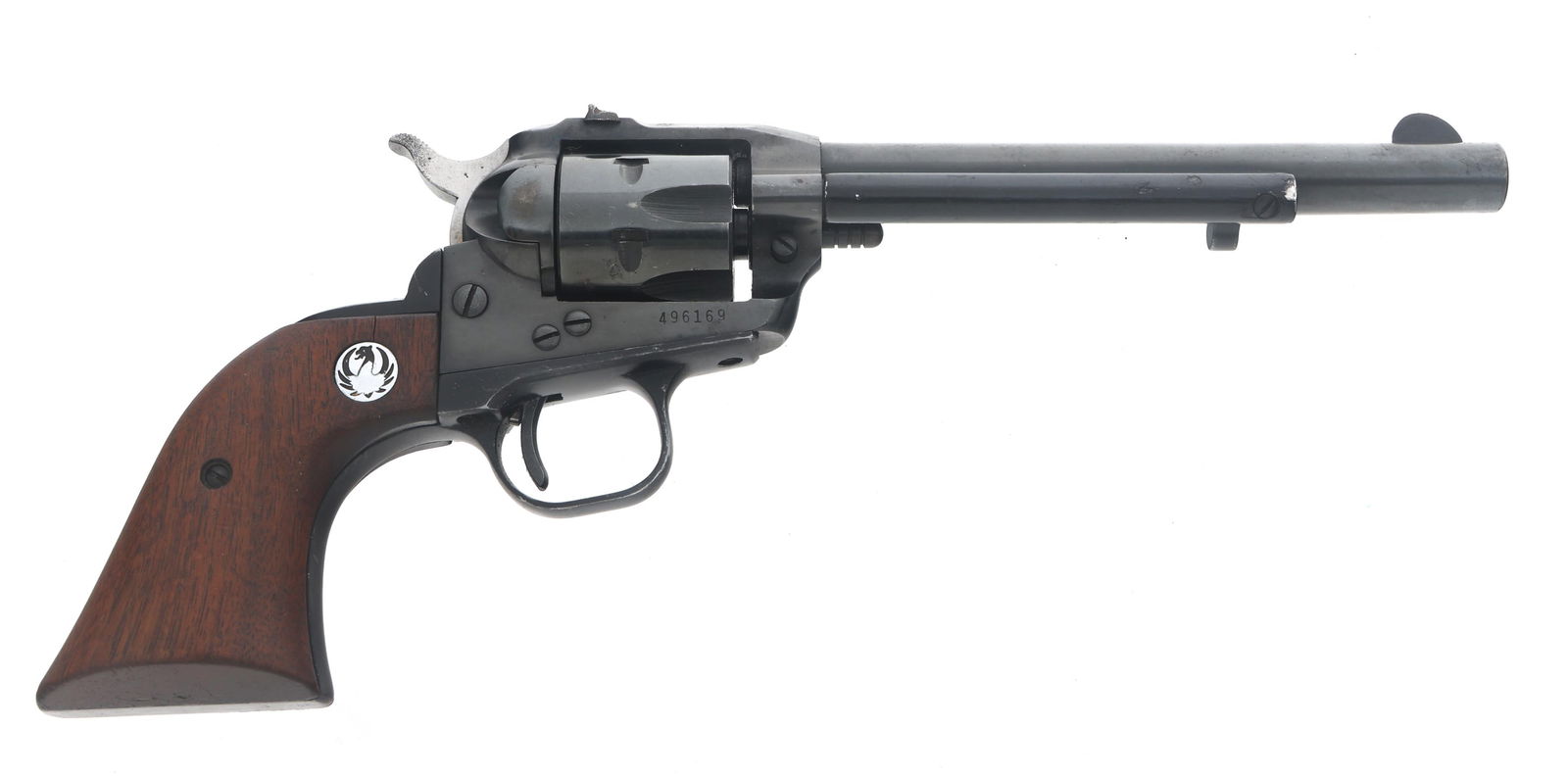 RUGER MODEL SINGLE SIX .22 LR CALIBER SA REVOLVER: RUGER MODEL SINGLE SIX .22 LR CALIBER SA REVOLVER Ruger Model Single Six .22 LR caliber Single action revolver. Blued finish. Fixed sights. Wood grips with Ruger Medallion. Six shot fluted cylinder. C