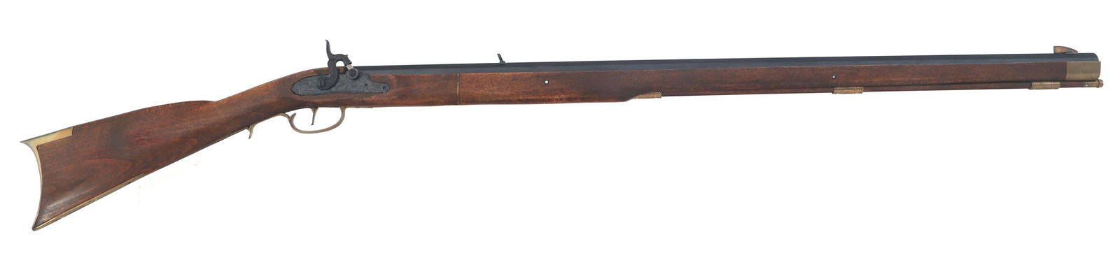 JUKAR .45 CALIBER PERCUSSION KENTUCKY RIFLE: JUKAR .45 CALIBER PERCUSSION KENTUCKY RIFLE Jukar .45 caliber percussion Kentucky rifle. 33.5 inch octagonal barrel. Engraved side plate and hammer. Wood stock. Brass butt plate. Ram rod. Fixed sights