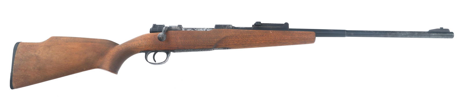 SPORTERIZED SPANISH GEW 98 7.92mm CALIBER RIFLE: SPORTERIZED SPANISH GEW 98 7.92mm CALIBER RIFLE Sporterized Spanish Gew 98 7.92x57mm caliber bolt action Mauser rifle. No import stamp. Receiver stamped crossed out 1920 Crown over Spandau 1916. Blued