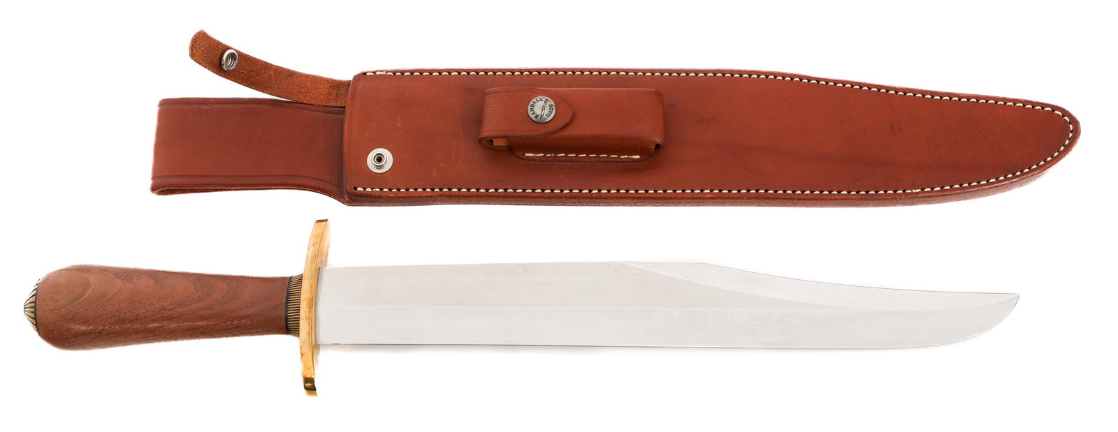 RANDALL MODEL 12 RAYMOND THORP BOWIE KNIFE: RANDALL MODEL 12 RAYMOND THORP BOWIE KNIFE Randall Model 12 Raymond Thorp Bowie Knife. Single edged, bright, bowie blade. Maker mark of Randall Made, Orlando, Fla. stamped on one side of the blade nea