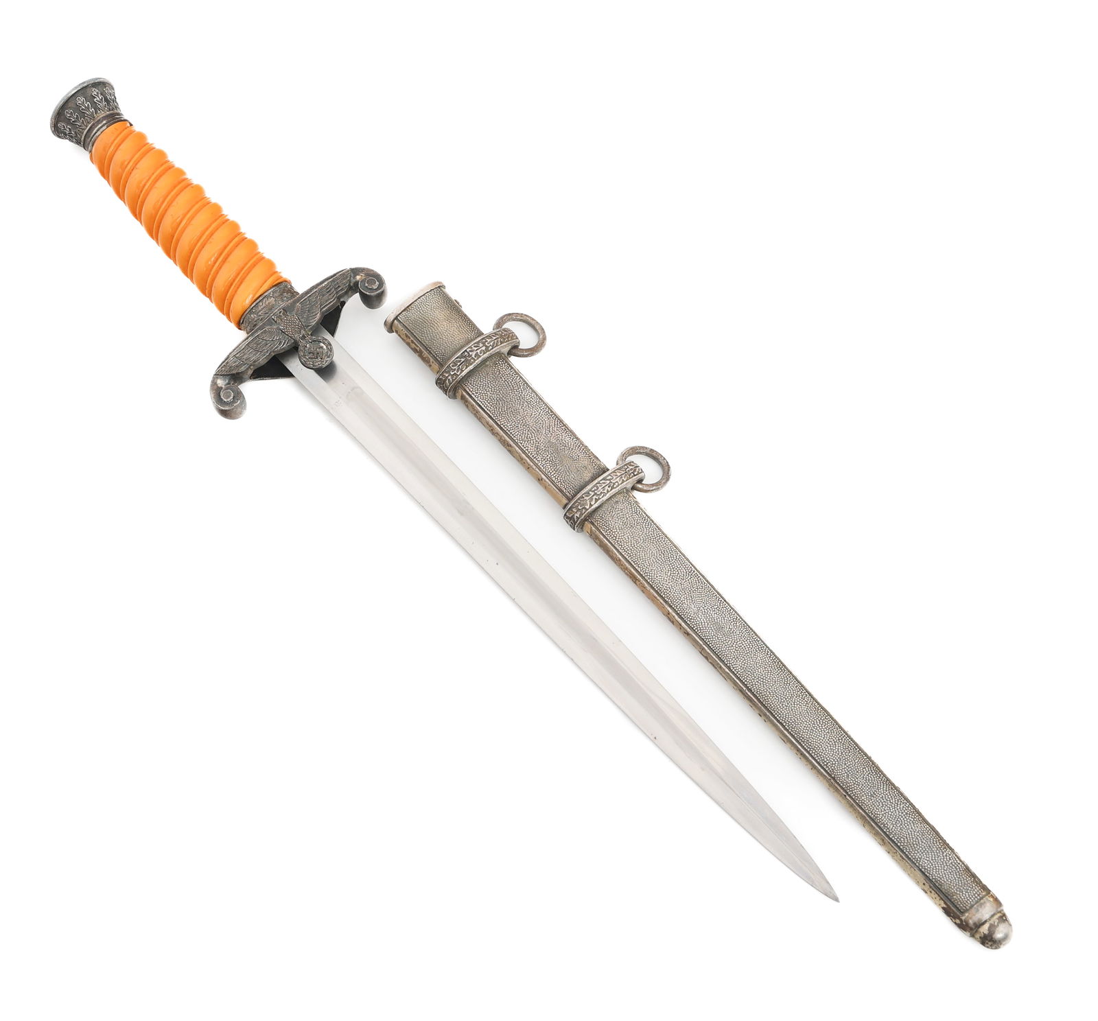 WWII GERMAN HEER OFFICER M1935 PARTS DAGGER: WWII GERMAN HEER OFFICER M1935 PARTS DAGGER WWII German Heer Officer M1935 Parts Dagger. Post war assembled parts dagger with replacement WKC marked blade. Period original, nickel-silver plated alloy