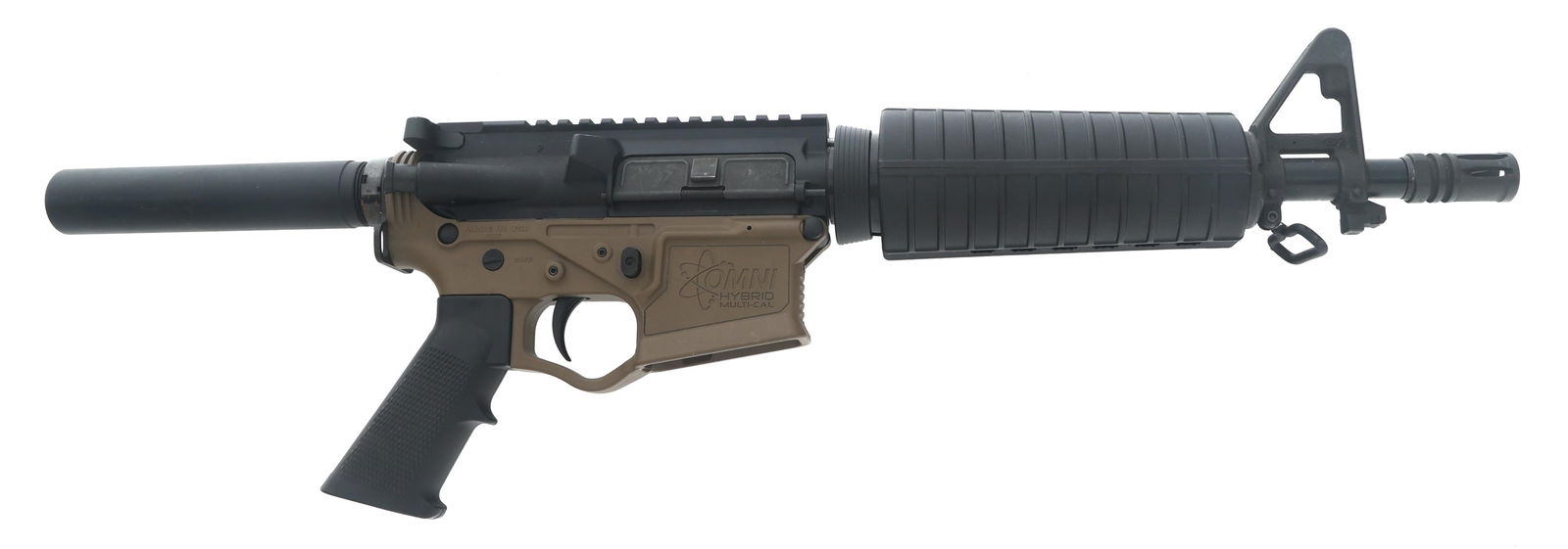 ATI OMNI HYBRID 5.56mm CALIBER SEMI AUTO AR PISTOL: ATI OMNI HYBRID 5.56mm CALIBER SEMI AUTO AR PISTOL ATI Model Omni Hybrid 5.56x45mm caliber semi automatic AR pistol. Flat top receiver. A2 front sight. Bayonet lug. Flash hider. Forward assist. Compos