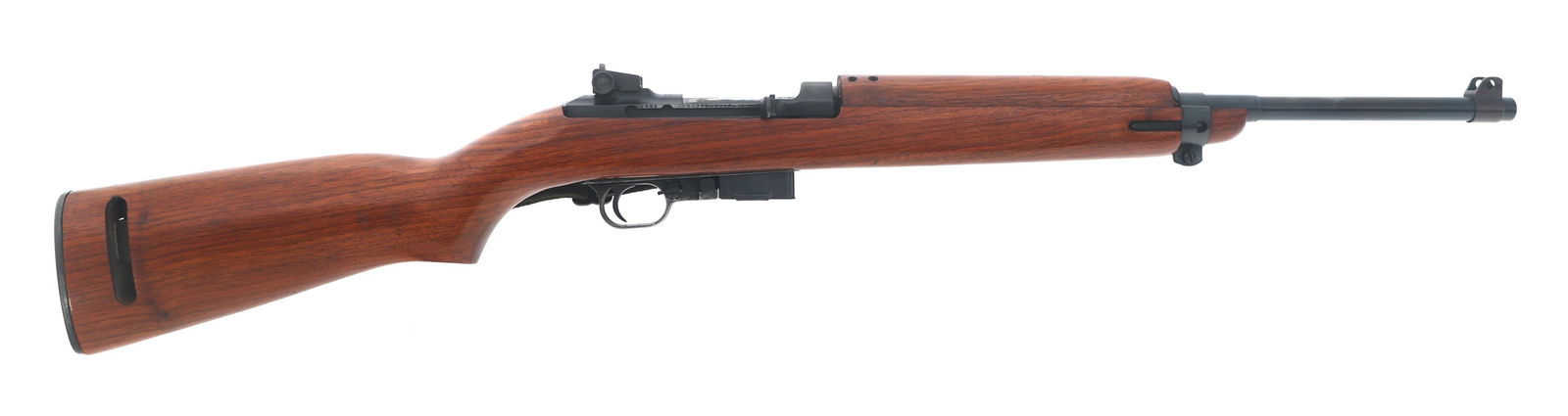 UNIVERSAL MODEL M1 .30 CALIBER CARBINE: UNIVERSAL MODEL M1 .30 CALIBER CARBINE Universal Model M1 .30 caliber semi automatic carbine. Blued finish. Wood stock. Adjustable rear sight. One magazine. Caliber / Gauge: 30 Carbine Barrel Length: