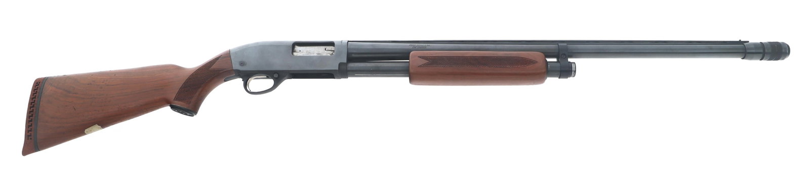 JC HIGGINS MODEL 20 12 GAUGE PUMP ACTION SHOTGUN: JC HIGGINS MODEL 20 12 GAUGE PUMP ACTION SHOTGUN J.C. Higgins Model 20 12 gauge pump action shotgun. 2 3/4 inch chamber. C-Lect choke. Vented rib barrel with bead front sight. Checkered wood stock. Ca