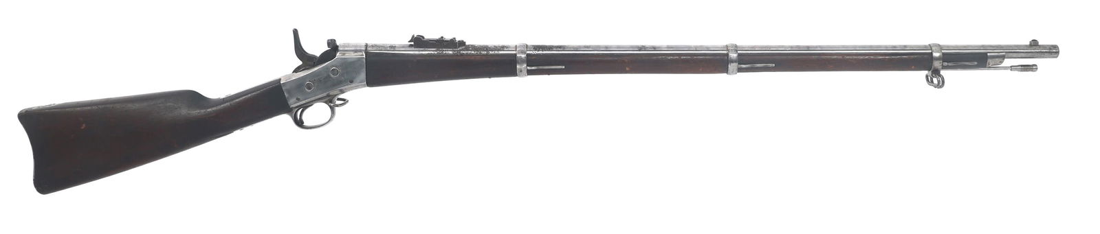 REMINGTON NEW YORK STATE ROLLING BLOCK 50-70 RIFLE: REMINGTON NEW YORK STATE ROLLING BLOCK 50-70 RIFLE Remington New York State Model Rolling Block .50-70 caliber rifle. Barrel stamped 306. Receiver tang stamped with manufacture stamp. Wood stock stamp