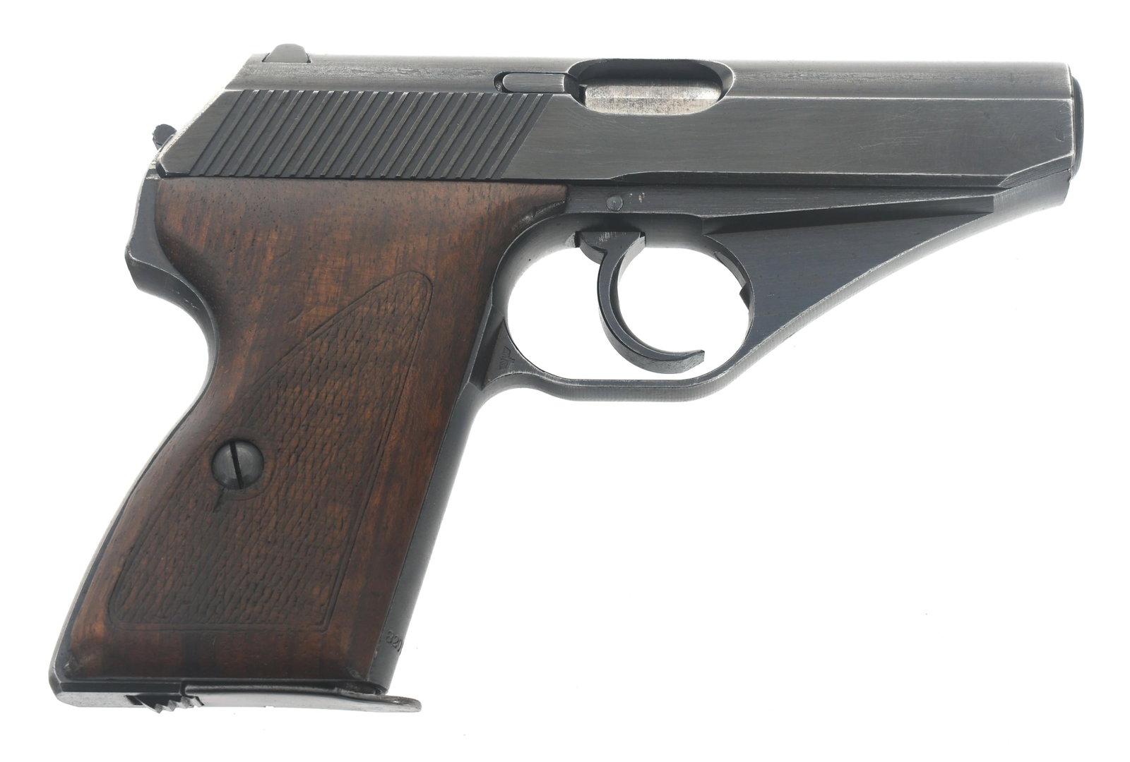 WWII GERMAN MAUSER MODEL HSc 7.65mm CALIBER PISTOL: WWII GERMAN MAUSER MODEL HSc 7.65mm CALIBER PISTOL WWII German Mauser Model HSc 7.65mm caliber semi-automatic pistol. No import stamp. Eagle/N nitro proof on right side of trigger guard. Waffenamt 135