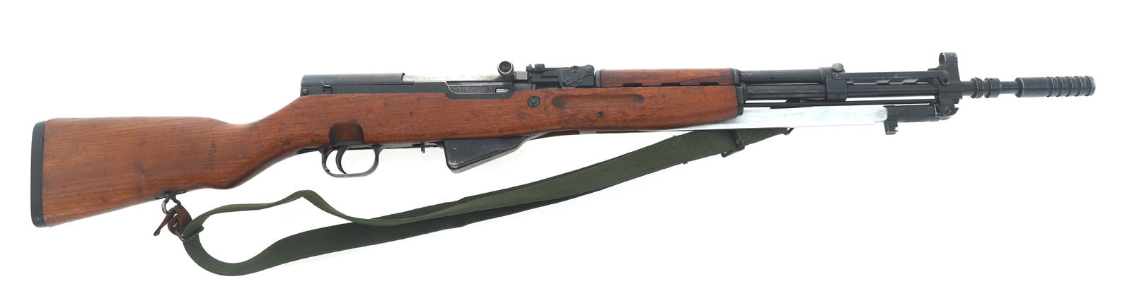 ZASTAVA MODEL 59/66 7.62x39mm CALIBER RIFLE: ZASTAVA MODEL 59/66 7.62x39mm CALIBER RIFLE Yugoslavian Zastava Model 59/66 7.62x39mm caliber semi automatic rifle. Spigot muzzle device with flip up launcher sight. Folding bayonet. Adjustable sights