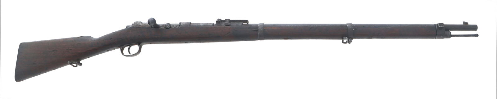 GERMAN SPANDAU MODEL 71/84 11mm CALIBER RIFLE: GERMAN SPANDAU MODEL 71/84 11mm CALIBER RIFLE 1888 German Spandau Model 71/84 11mm caliber bolt action rifle. Serial numbers match on receiver, barrel, rear sight, rear barrel band, front barrel band,