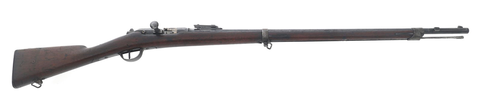 1874 FRENCH TULLE MODEL 1874 M80 11mm RIFLE: 1874 FRENCH TULLE MODEL 1874 M80 11mm RIFLE 1874 French Tulle Model 1874 M80 11x59mmR caliber bolt action Fusil Gras rifle. Left side of receiver stamped Manufacture d'Armes Tulle Mle 1874 / M80. Righ
