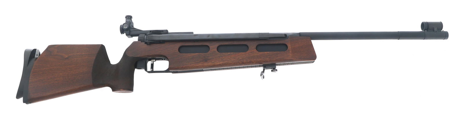 DIANA RWS MODEL 75 .177 CALIBER TARGET AIR RIFLE: DIANA RWS MODEL 75 .177 CALIBER TARGET AIR RIFLE Diana RWS Model 75 .177 caliber target air rifle. Blued finish. Hooded front sight. Adjustable rear peep sight. Wood stock with stippled grip. Adjustab
