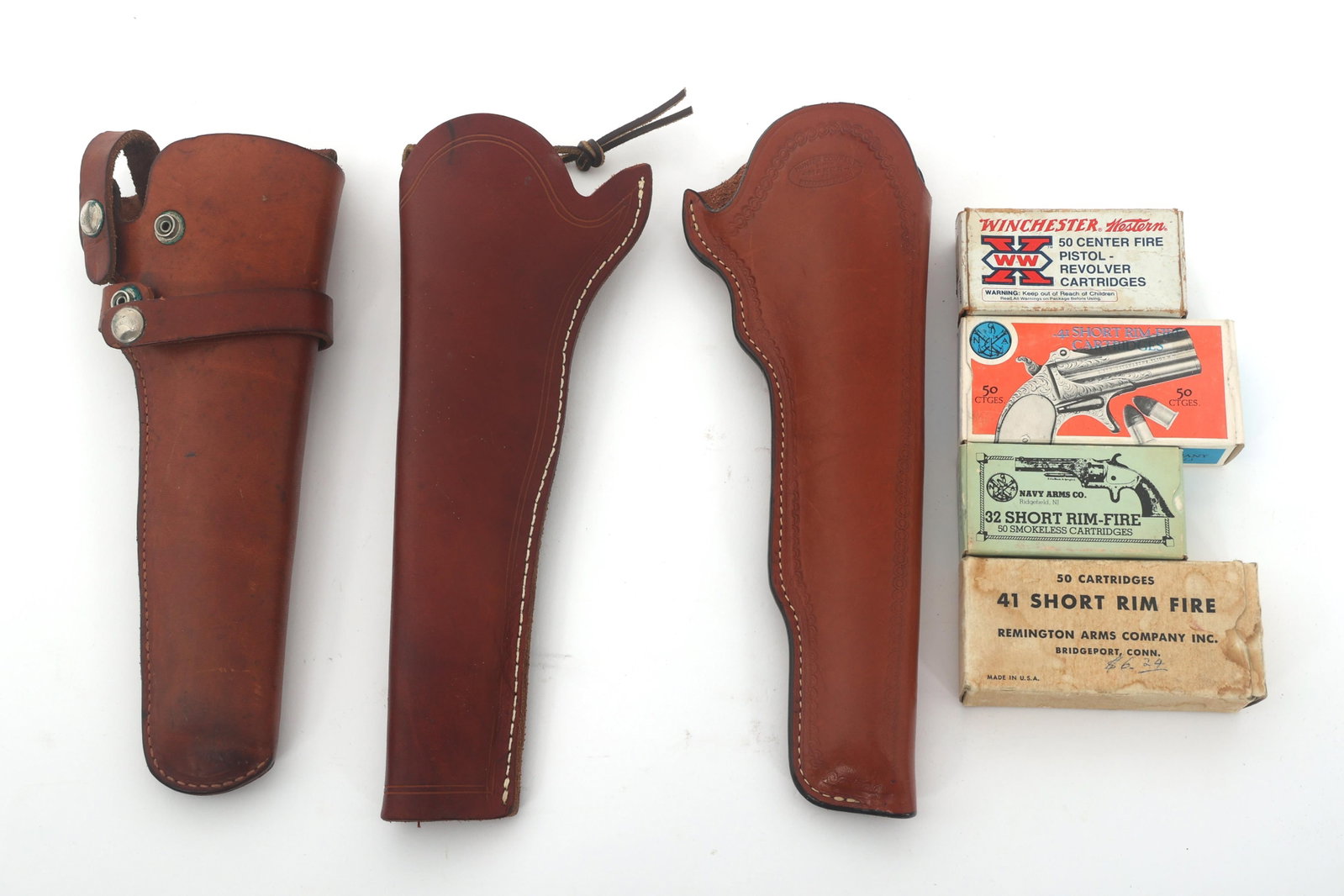 41 SHORT RF, 32 SHORT RF AMMUNITION, AND HOLSTERS: 41 SHORT RF, 32 SHORT RF AMMUNITION, AND HOLSTERS 50 plus rounds Navy Arms & Remington Arms 41 Short RF caliber ammunition, 50 rounds Navy Arms 32 Short RF caliber ammunition, 32 S&W Short Winchester 