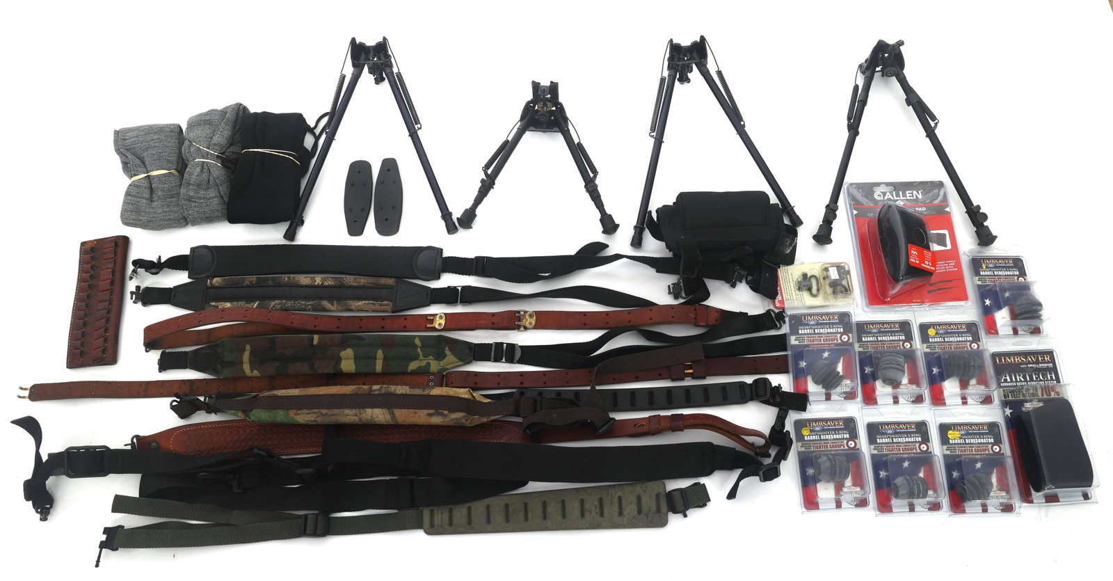 RIFLE ACCESSORIES BONANZA LOT: RIFLE ACCESSORIES BONANZA LOT Rifle accessories. Slings, recoil pads, bipods, sling swivels and more.