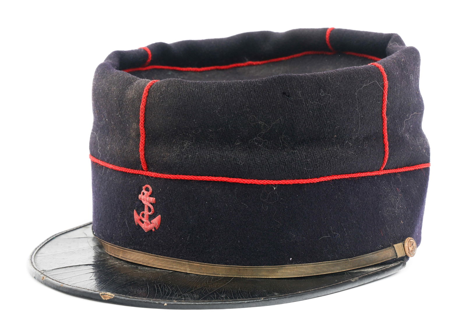 WWI FRENCH COLONIAL INFANTRY KEPI MODEL 1893: WWI FRENCH COLONIAL INFANTRY KEPI MODEL 1893 WWI French Colonial Infantry Kepi Model 1893. Fine wool construction with leather visor and sweatband. Bullion chinstrap. Stamps present on the inside, fad