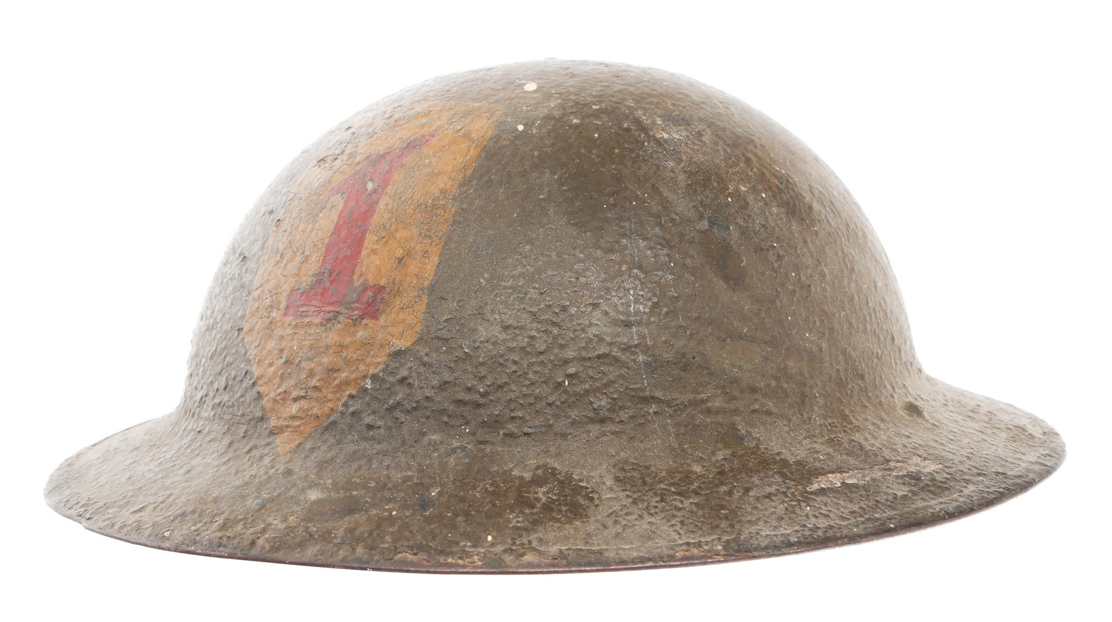 WWI US ARMY 1st INFANTRY DIV. M1917 PAINTED HELMET: WWI US ARMY 1st INFANTRY DIV. M1917 PAINTED HELMET WWI US Army Expeditionary Force 1st Infantry Division M1917 Doughboy Combat Helmet. Frontal, hand-painted 1st Infantry Division insignia. Lot number 