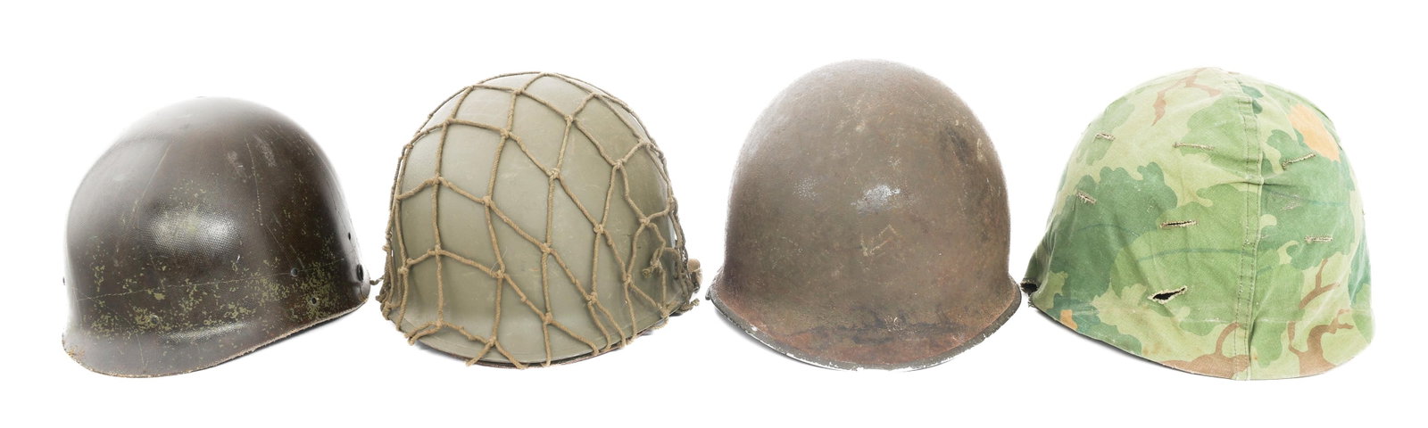 COLD WAR US ARMY M1 COMBAT HELMETS: COLD WAR US ARMY M1 COMBAT HELMETS Three Cold War US Army M1 Combat Helmets. All liners present, complete suspension in one. Includes one additional M1c jump liner.