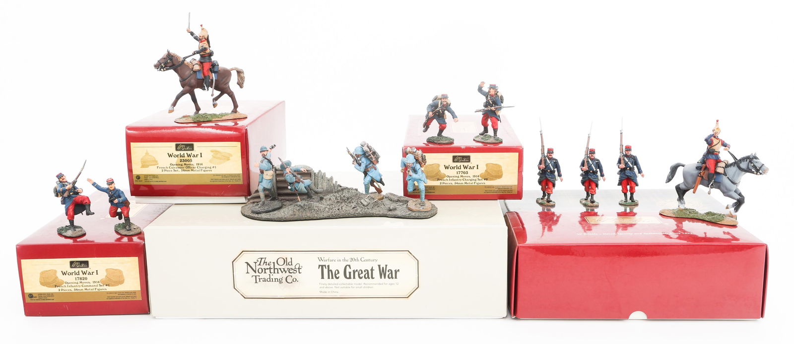 WWI FRENCH ARMY MODEL FIGURINES: WWI FRENCH ARMY MODEL FIGURINES WWI French Army Model Figurines. (1) Old Northwest Trading Co TGW-005 Set. Includes four figurines and scenic base. (1) King and Country Set. Includes 3 figurines. (4)