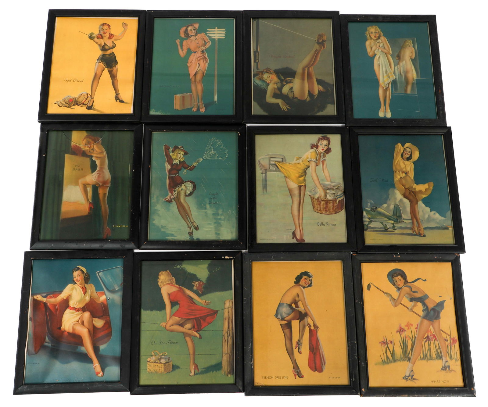 WWII US PIN UP SMALL POSTERS: WWII US PIN UP SMALL POSTERS WWII US Framed Pin Up Posters. Collection of twelve images. Size: 12" x 9 1/2"