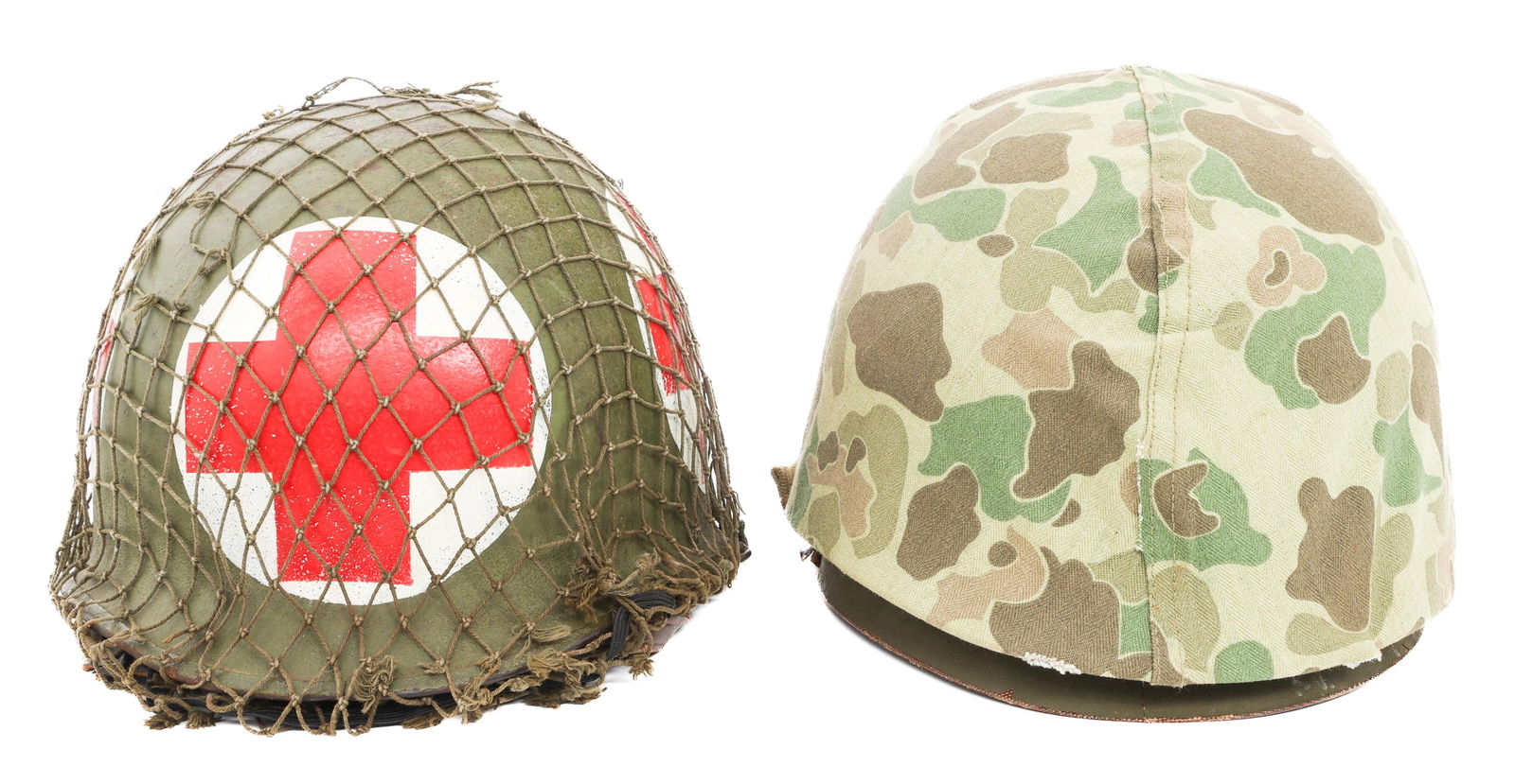 REFURBISHED COLD WAR US M1 COMBAT HELMETS: REFURBISHED COLD WAR US M1 COMBAT HELMETS Refurbished Cold War M1 Combat Helmets. (1) Refurbished M1. Front seam, swivel bale. Repainted outer shell. Stamps present on the interior, faded. Complete li