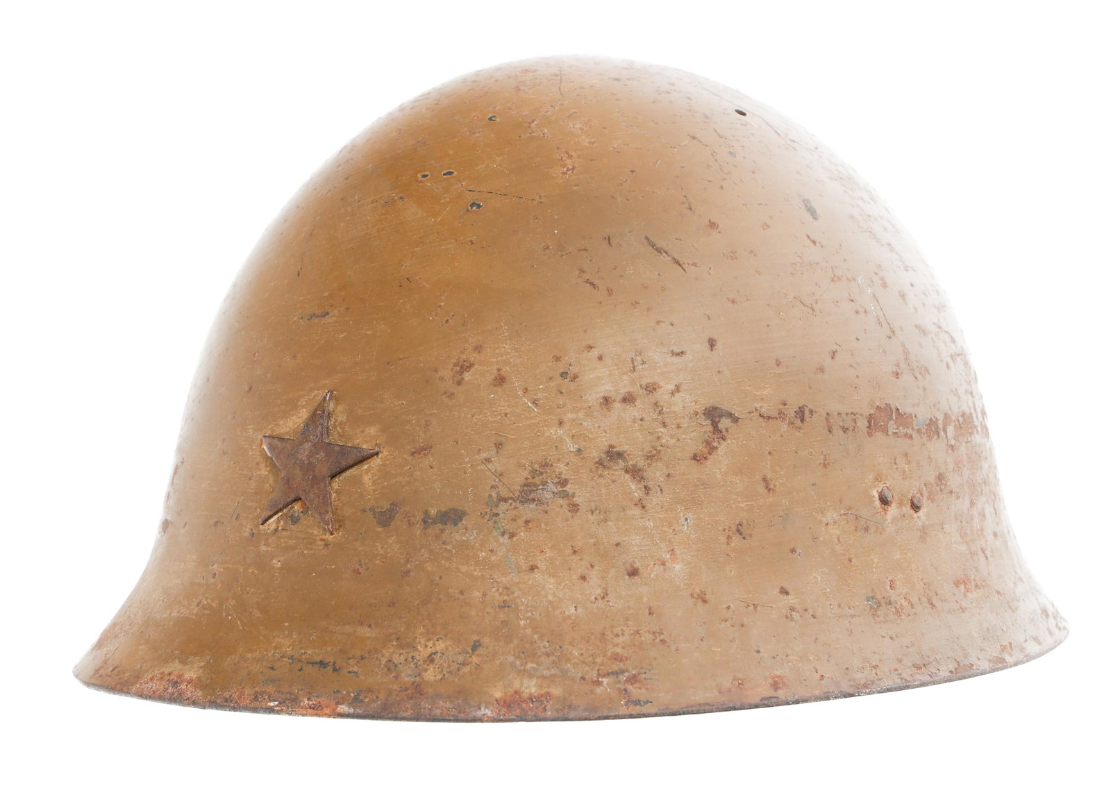 WWII IMPERIAL JAPANESE ARMY TYPE 90 COMBAT HELMET: WWII IMPERIAL JAPANESE ARMY TYPE 90 COMBAT HELMET WWII Imperial Japanese Army Type 90 Combat Helmet. Frontal Imperial Japanese Army star insignia. Leather liner and cloth chinstrap.