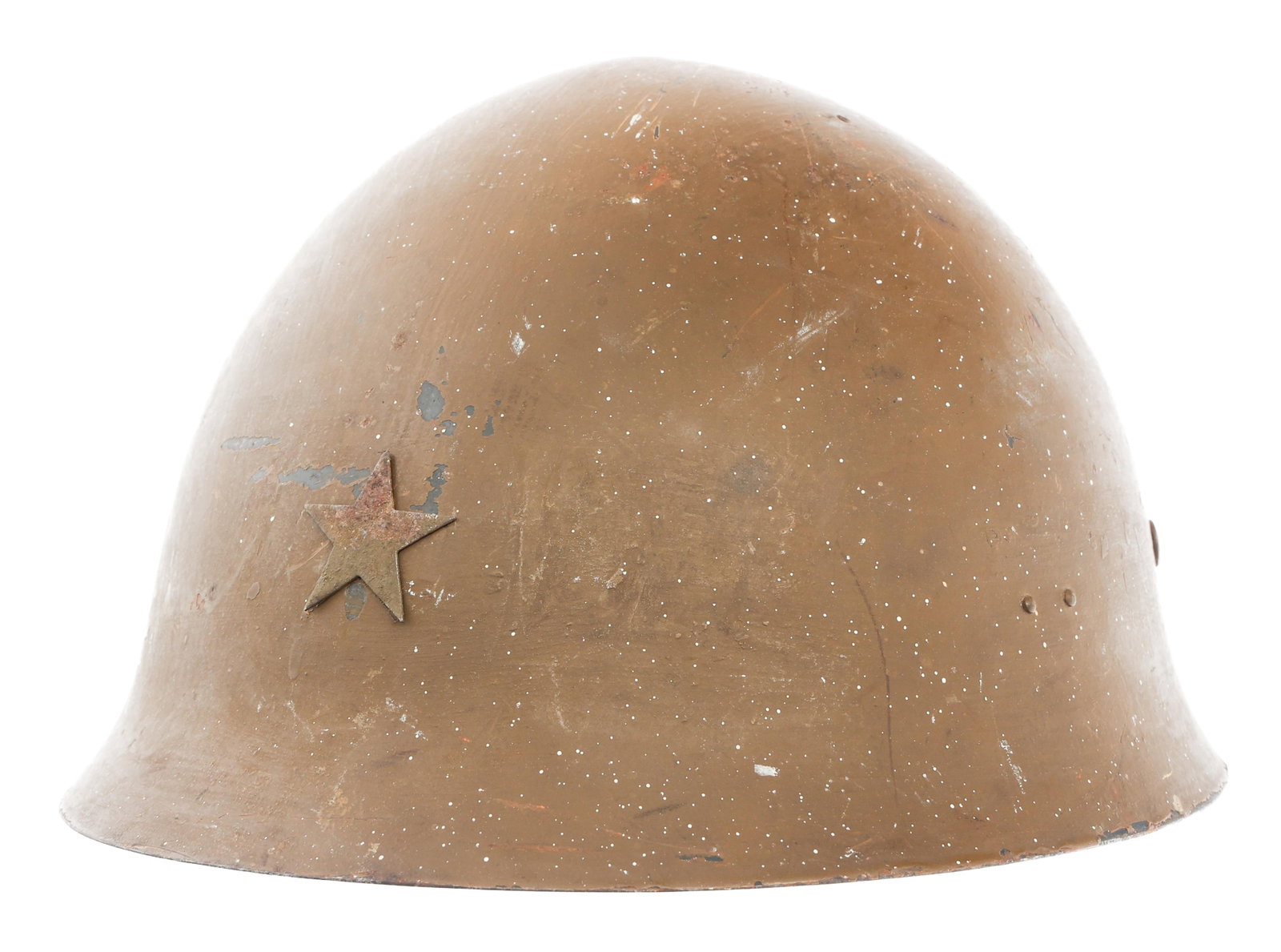 WWII IMPERIAL JAPANESE ARMY TYPE 90 COMBAT HELMET: WWII IMPERIAL JAPANESE ARMY TYPE 90 COMBAT HELMET WWII Imperial Japanese Army Type 90 Combat Helmet. Frontal IJA star insignia. Padded leather liner and cloth chinstrap. Hand written Kanji characters 
