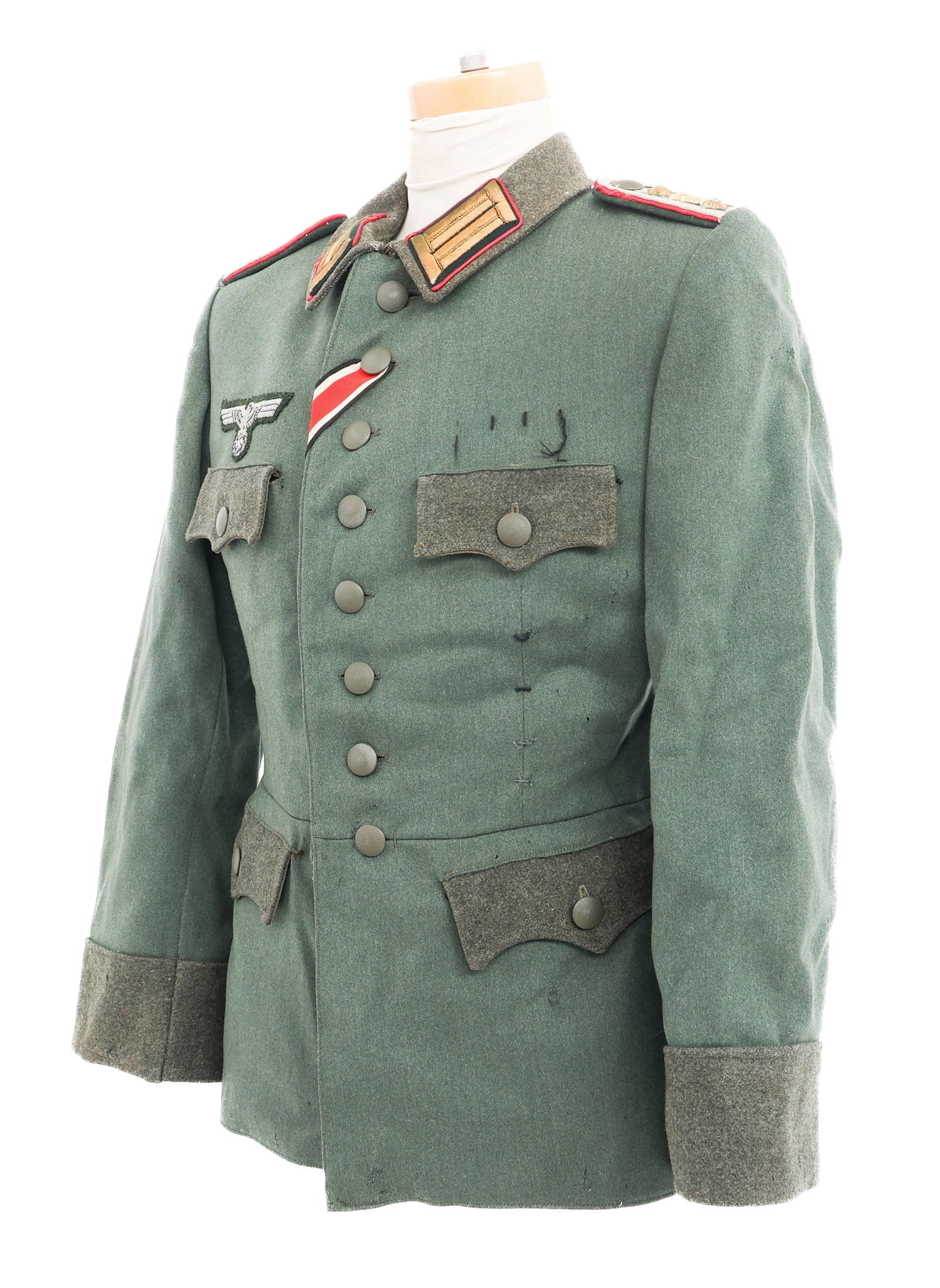 WWII GERMAN GENERAL STAFF OFFICER MODIFIED TUNIC: WWII GERMAN GENERAL STAFF OFFICER MODIFIED TUNIC WWII German Heer General Staff Officer Modified M35 Dress Tunic. Feldgrau wool construction with replaced collar, cuffs, and added breast & waist pocke