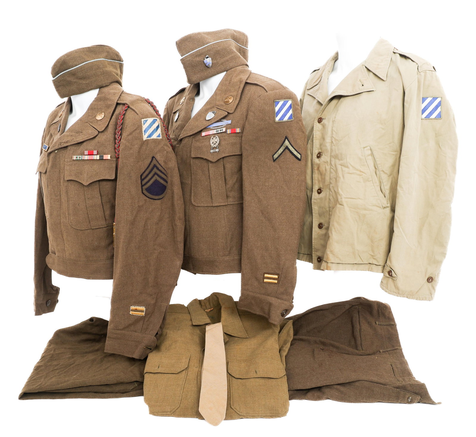 WWII US ARMY 3rd INFANTRY DIVISION UNIFORM SETS: WWII US ARMY 3rd INFANTRY DIVISION UNIFORM SETS WWII US Army 3rd Infantry Division, 30th Infantry regiment Uniform sets. (1) 3rd Infantry Pfc uniform; M41 jacket with 3rd Infantry shoulder patch; Ike 