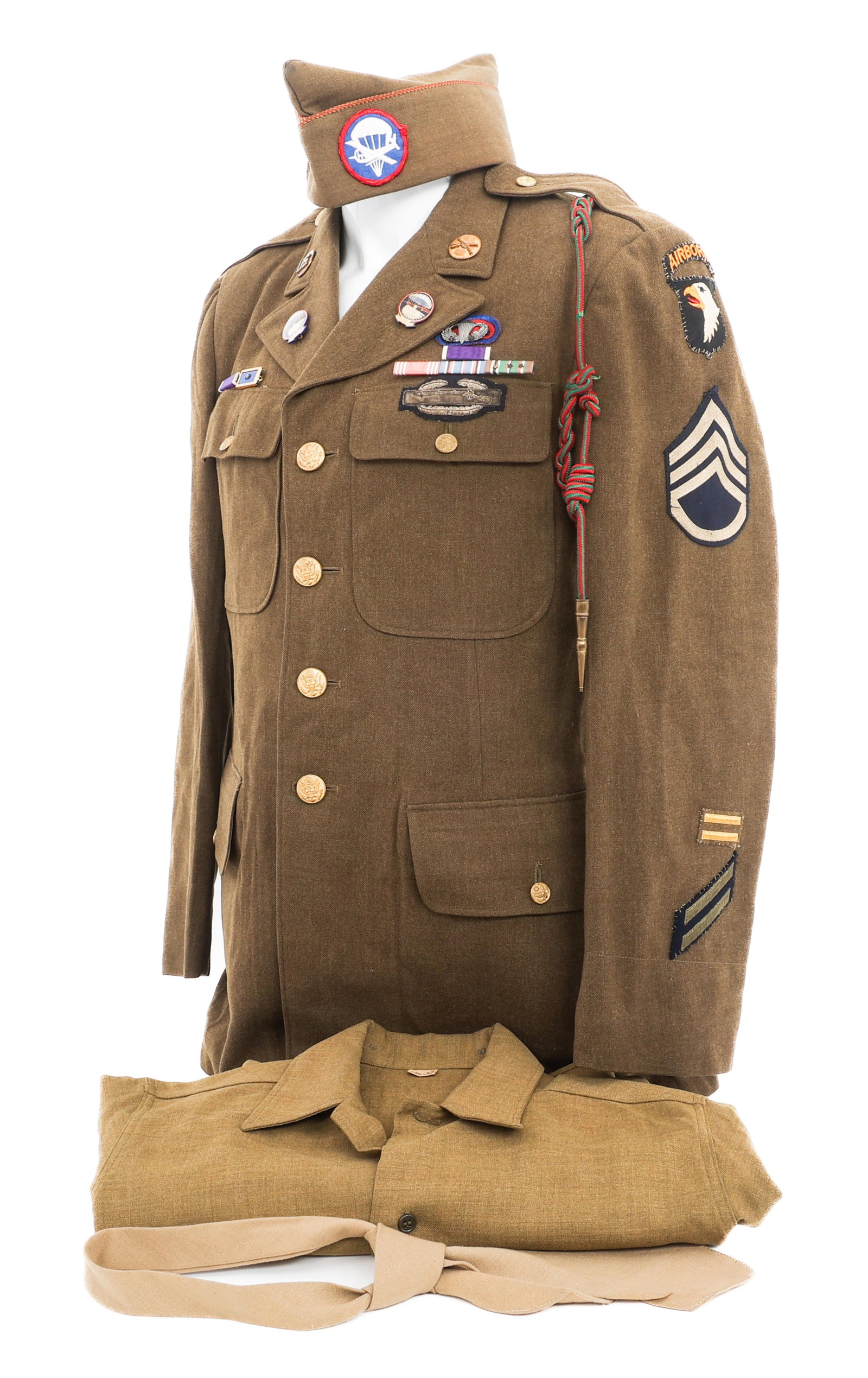 WWII US ARMY 501st PIR ATTRIBUTED NCO UNIFORM: WWII US ARMY 501st PIR ATTRIBUTED NCO UNIFORM WWII US Army 501st PIR NCO Uniform. Attributed to Staff Sergeant Norman N. Nelson 6571124, 3rd Platoon, H Company, 501st PIR, 101st Airborne Division. (1)