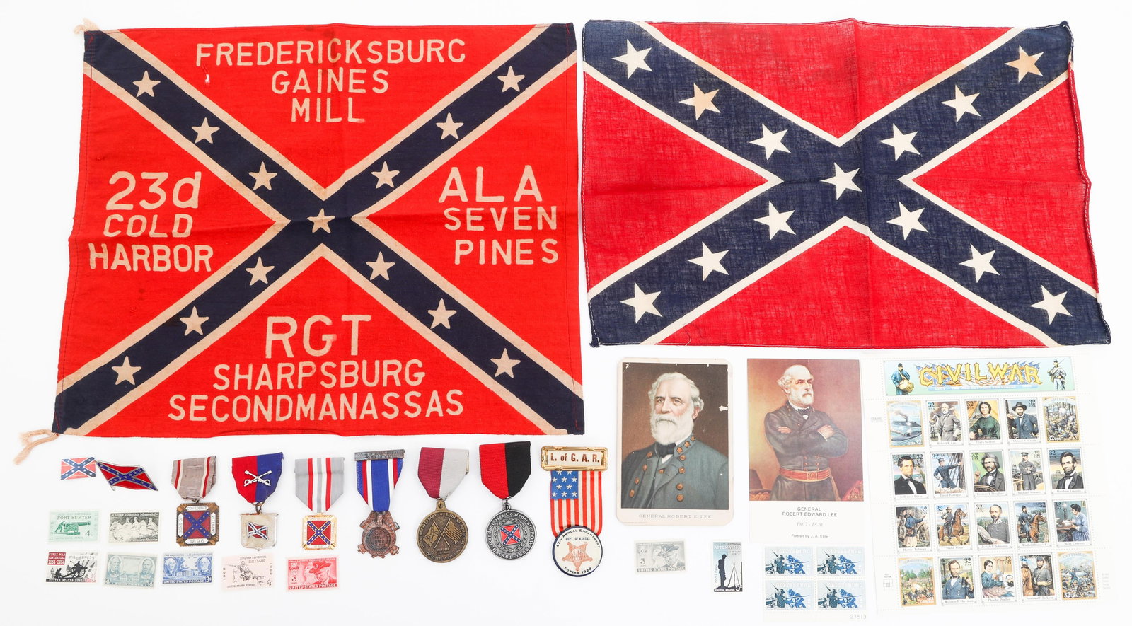 20th C. GAR & CSA REUNION INSIGNIA, STAMPS & FLAGS: 20th C. GAR & CSA REUNION INSIGNIA, STAMPS & FLAGS 20th Century GAR and Confederate Reunion Insignia and Flags. Includes medals, pins, badges, insignia, stamps, postcards and flags.