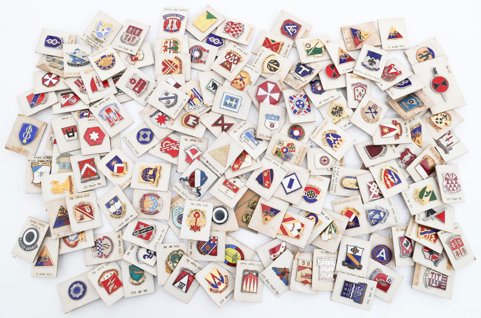 COLD WAR US ARMED FORCES DUI PINS: COLD WAR US ARMED FORCES DUI PINS Approximately 140 US Armed Forces DUI Pins. Includes 1st Army, 7th Army, 8th Army, 5th Armored Division, 4th Infantry Division, 8th Infantry Division, 101st Engineer