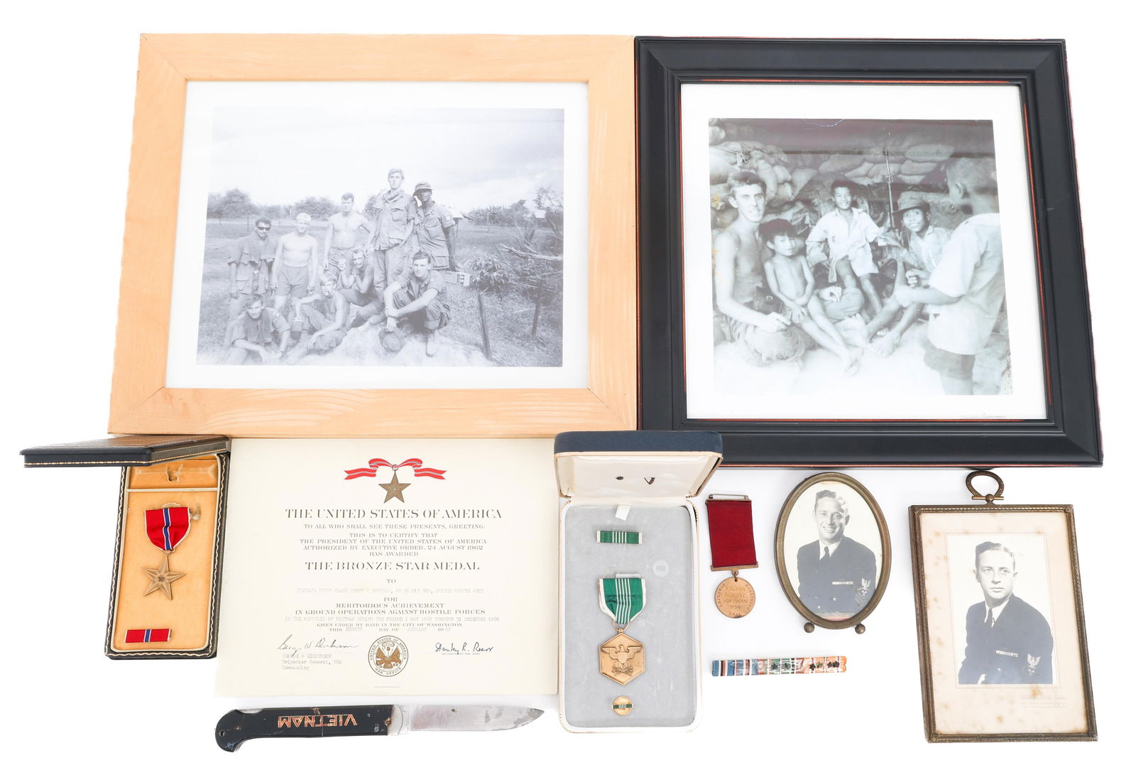 WWII - VIETNAM WAR FATHER & SON NAMED MEDAL GROUP: WWII - VIETNAM WAR FATHER & SON NAMED MEDAL GROUP WWII - Vietnam War Father and Son Named Medal and Photograph Grouping. Named to Pre-WWII USN Chief Petty Officer Walter Albert Hoffman and son, Vietna