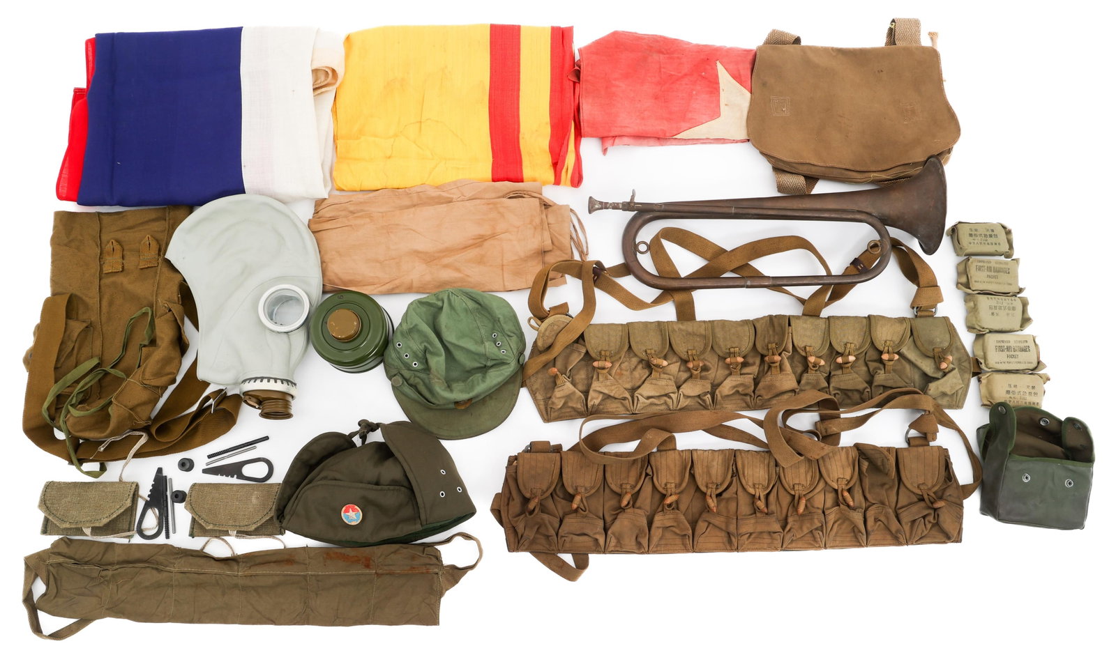 VIETNAM WAR VIETNAMESE & THAI FIELD GEAR & FLAGS: VIETNAM WAR VIETNAMESE & THAI FIELD GEAR & FLAGS Vietnam war Vietnamese Field Gear & Flags. Includes Thai, South Vietnamese, and North Vietnamese national flags, size: 20" to 48" x 27 1/2" to 66". Chi