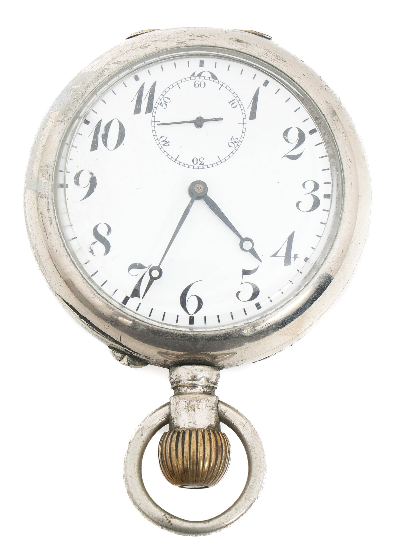 WWII GERMAN LUFTWAFFE BILLODES POCKET WATCH: WWII GERMAN LUFTWAFFE BILLODES POCKET WATCH WWII German Luftwaffe Billodes pocket watch. Open face, Arabic numerals. Movement/Serial #: 3583. Case #: 356982. Nickel case. FLZ with aviation wings engra