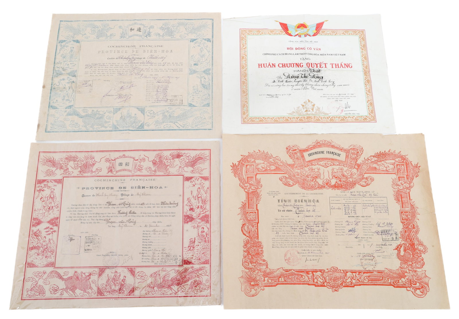 FRENCH COCHINCHINE VICTORY CERTIFICATES: FRENCH COCHINCHINE VICTORY CERTIFICATES French Cochinchine Victory and Resolution Certificates. (1) Annamite War Cochinchine Francaise Province Du Bien Hoa 1927. (1) Annamite War Cochinchine Francaise