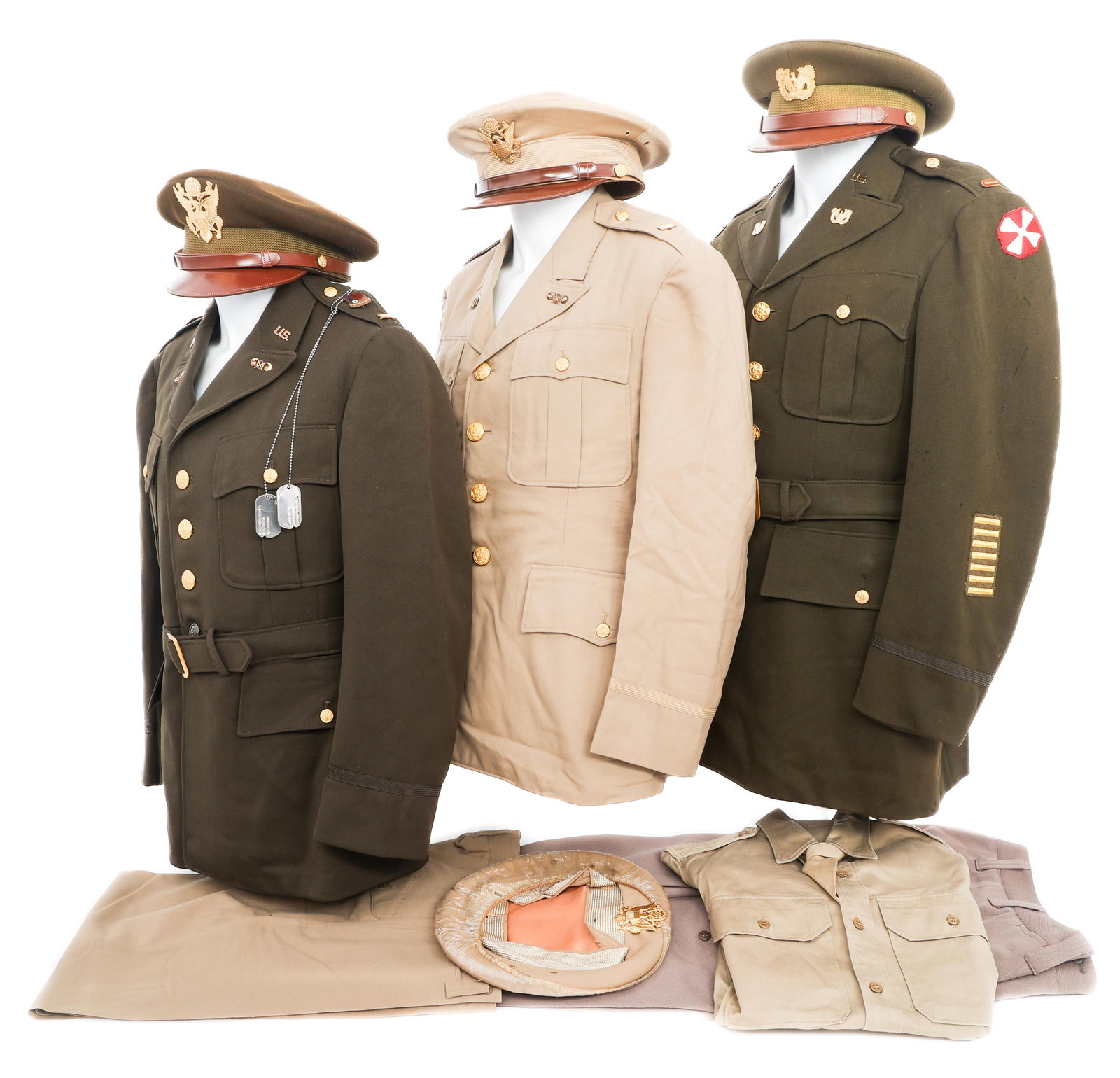 WWII - KOREAN WAR US ARMY OFFICER UNIFORM SETS: WWII - KOREAN WAR US ARMY OFFICER UNIFORM SETS WWII - Korean War US Army Officer Class A and Summer Uniform Sets. (1) 2nd Lieutenant Class A Uniform. OD Elastique Tunic. 2nd Lieutenant Bars and 2nd Ch