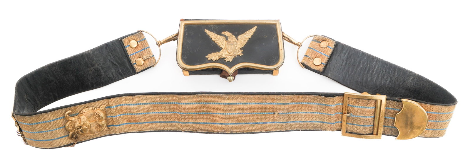 INDIAN WARS US ARMY INFANTRY OFFICER BALDRIC: INDIAN WARS US ARMY INFANTRY OFFICER BALDRIC Indian Wars US Army Infantry Officer Dress Baldric. Leather Baldric with brass fittings and badge. Bullion and leather strap.