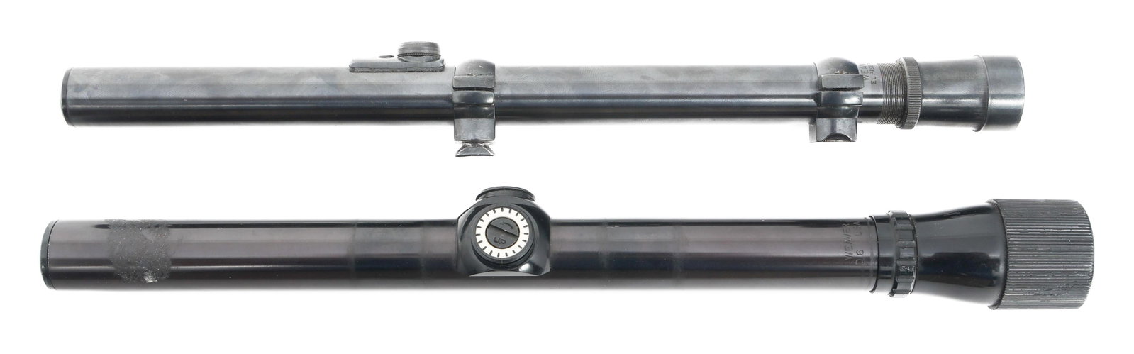 WEAVER B4 & D6 RIFLE SCOPES: WEAVER B4 & D6 RIFLE SCOPES Weaver B4 and D6 rifle scopes. Includes (1) Weaver B4 scope with rings and crosshair reticle. (1) Weaver D6 with crosshair reticle.