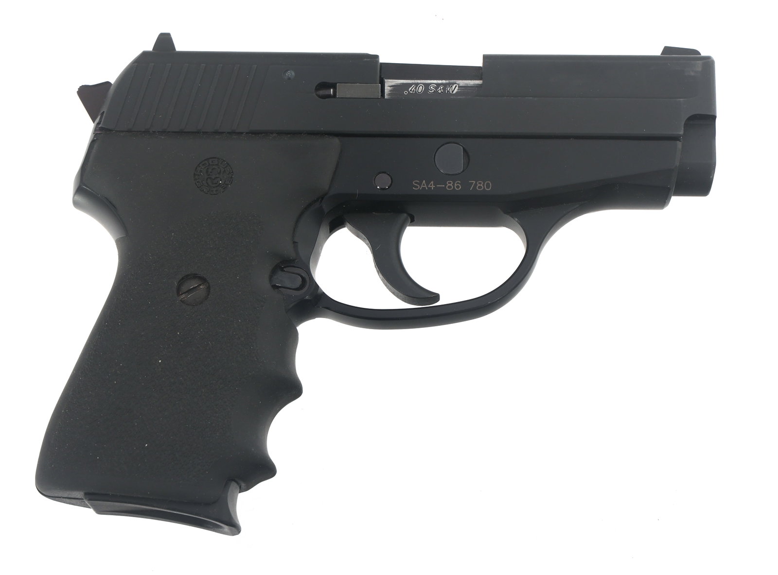 SIG SAUER MODEL P239 .40 S&W CALIBER PISTOL: SIG SAUER MODEL P239 .40 S&W CALIBER PISTOL Sig Sauer Model P239 .40 S&W caliber semi automatic pistol. Matte black finish. Fixed sights. Hogue textured rubber grips. Gun lock. Owners manual. Two maga