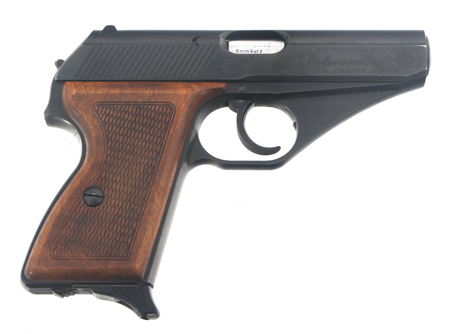 MAUSER MODEL HSc 9mm KURZ SEMI AUTOMATIC PISTOL: MAUSER MODEL HSc 9mm KURZ SEMI AUTOMATIC PISTOL Mauser Model HSc 9mm Kurz caliber semi automatic pistol. Import stamped Interarms. Eagle over N stamped on right side of trigger guard. Blued finish. Fi
