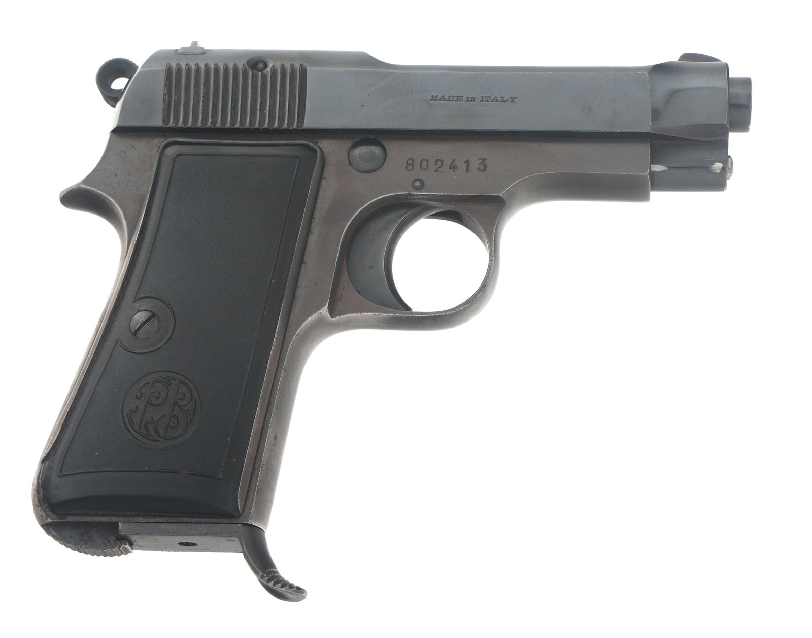 1955 BERETTA MODEL 1934 7.65mm CALIBER PISTOL: 1955 BERETTA MODEL 1934 7.65mm CALIBER PISTOL 1955 Beretta Model 1934 7.65mm caliber semi automatic pistol. Blued finish. Fixed sights. Textured composite Beretta grips. One magazine. Caliber / Gauge: