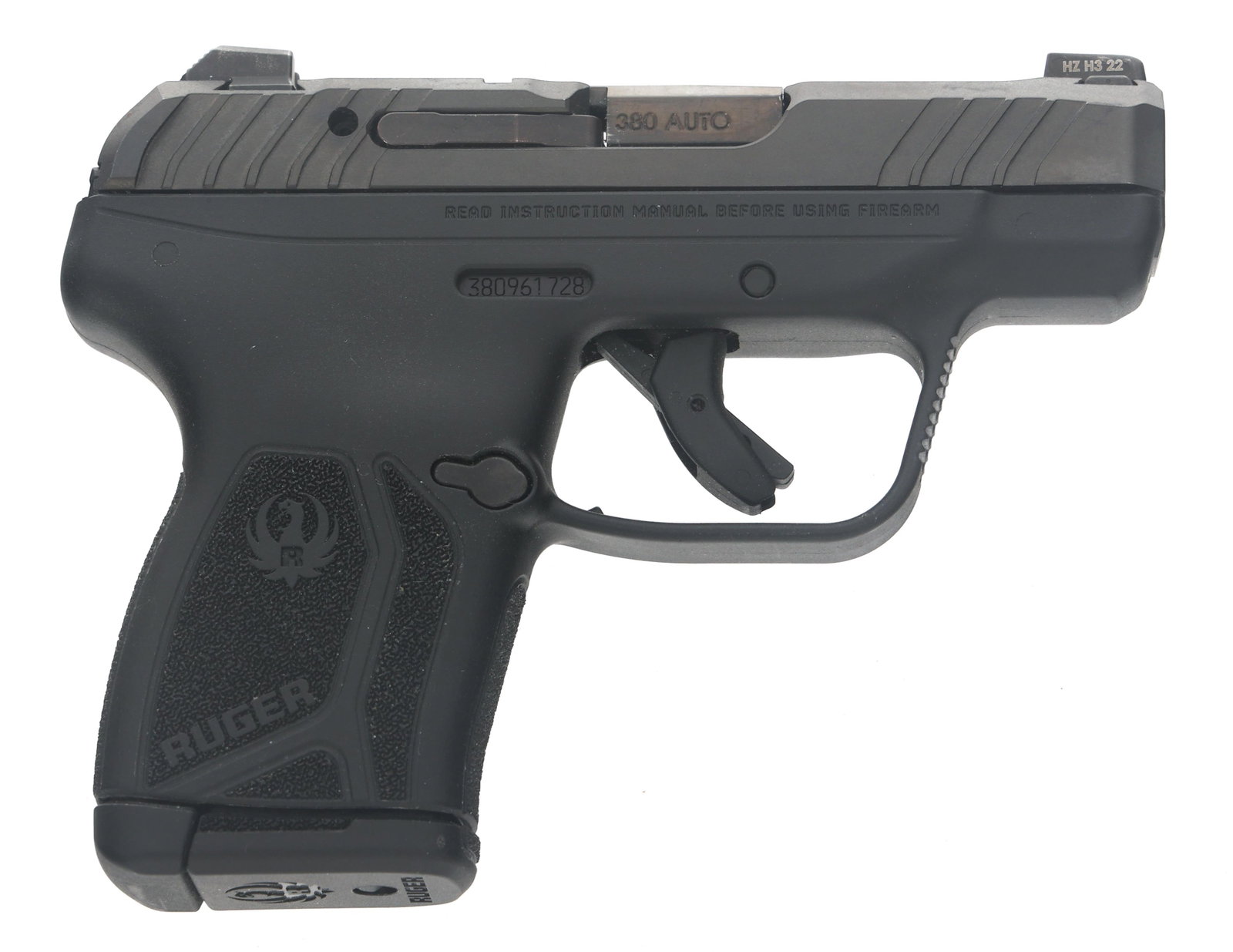 RUGER MODEL LCP MAX .380 ACP CALIBER PISTOL: RUGER MODEL LCP MAX .380 ACP CALIBER PISTOL Ruger Model LCP Max .380 ACP caliber semi automatic pistol. Matte Black finish. Tritium front sight. Polymer frame with textured grips. Three magazines. Cal