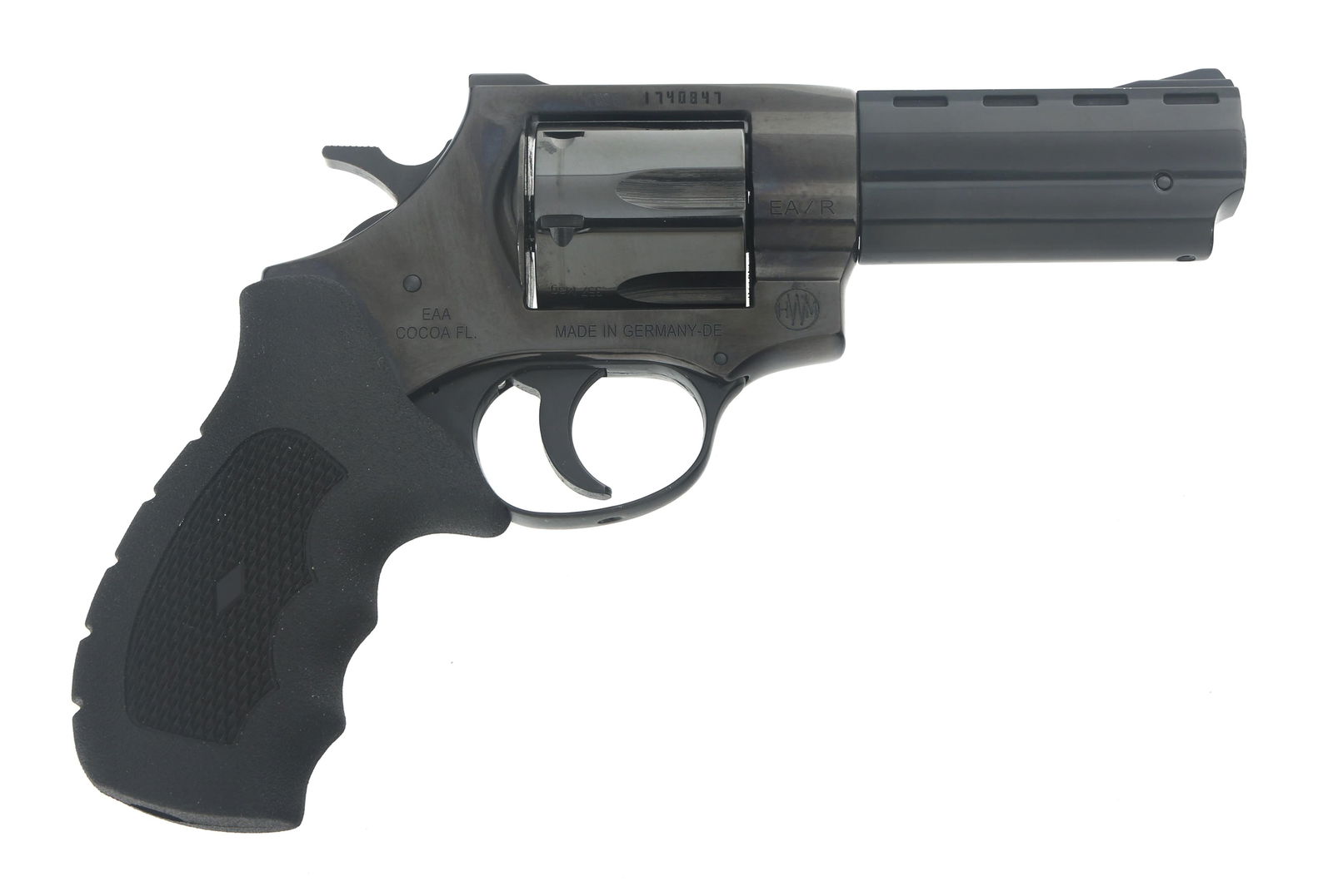 HWM WINDICATOR 357 MAG/38 SPECIAL CAL DA REVOLVER: HWM WINDICATOR 357 MAG/38 SPECIAL CAL DA REVOLVER HWM Model Windicator .38 SPL / .357 Mag caliber double action revolver. Import stamped EAA. Blued finish. Fixed sights. Checkered composite grips. Six