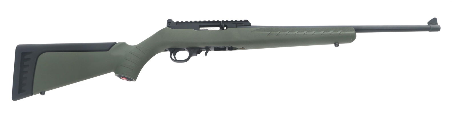 RUGER MODEL 10/22 .22 LR CALIBER RIFLE: RUGER MODEL 10/22 .22 LR CALIBER RIFLE Ruger Model 10/22 .22 LR caliber semi automatic rifle. Satin black finish. Blade front sight. Rear peep sight. Receiver mounted picatinny rail. Swivel studs. Com