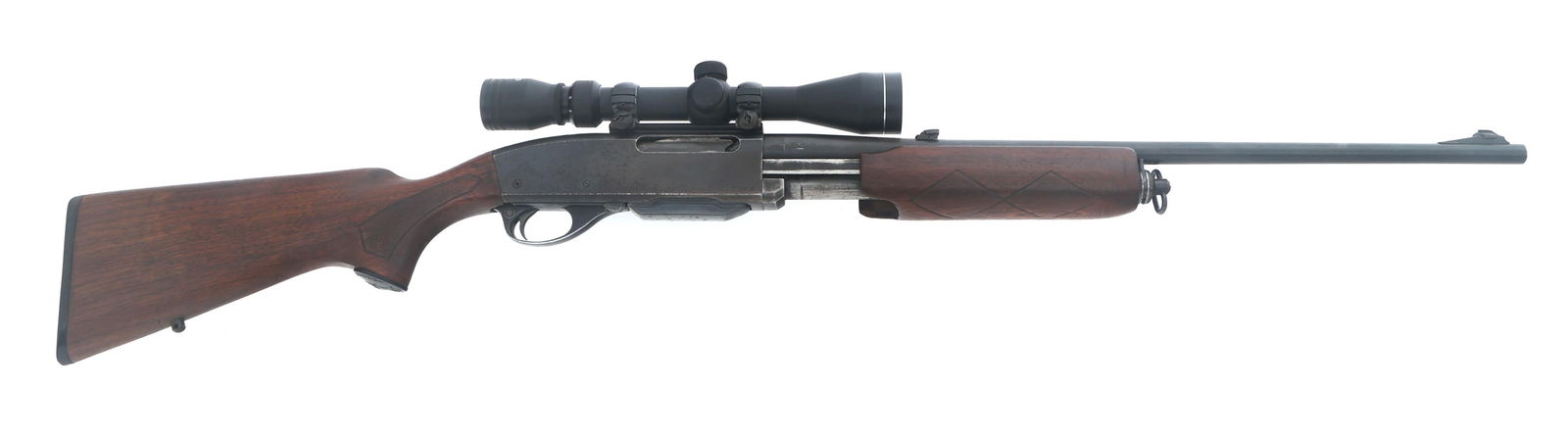 REMINGTON MODEL 760 .30-06 CALIBER RIFLE: REMINGTON MODEL 760 .30-06 CALIBER RIFLE Remington Gamemaster Model 760 .30-06 caliber pump action rifle. Blued finish. Adjustable rear sight. Swivel studs. Checkered wood stock. One magazine. Tasco P