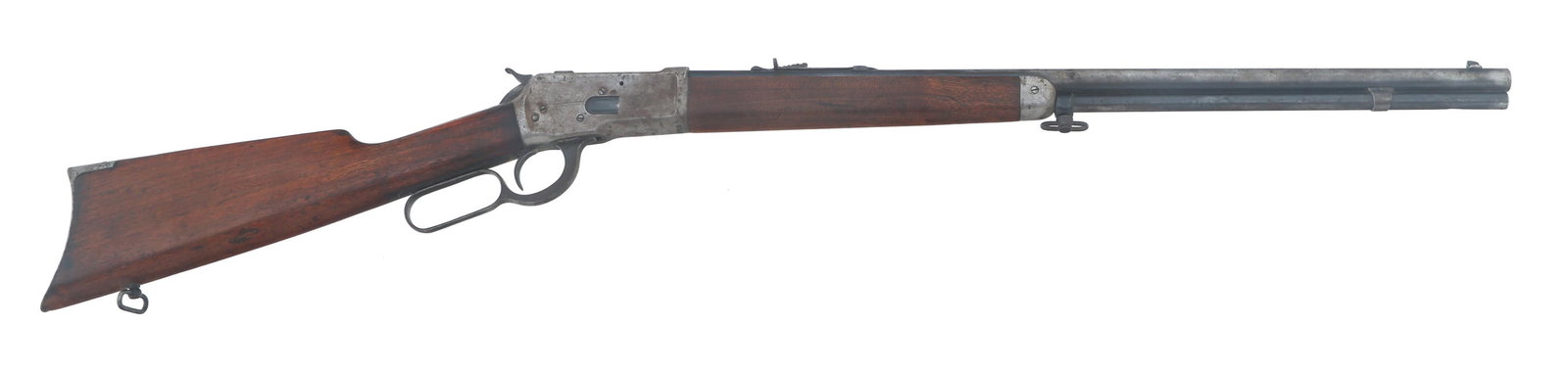 1917 WINCHESTER MODEL 1892 25-20 WCF CALIBER RIFLE: 1917 WINCHESTER MODEL 1892 25-20 WCF CALIBER RIFLE 1917 Winchester Model 1892 .25-20 W.C.F. caliber lever action rifle. Round barrel with blued finish. Blade front sight with flat top rear sight. Wood
