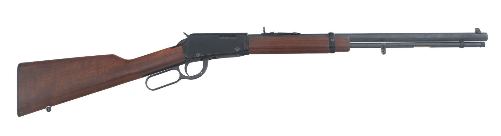 HENRY OCTAGON FRONTIER .22 MAG CALIBER RIFLE: HENRY OCTAGON FRONTIER .22 MAG CALIBER RIFLE Henry Octagon Frontier .22 magnum caliber lever action rifle. Blued finish. Adjustable rear sight. Octagonal barrel. Swivel studs. Wood stock. Caliber / Ga