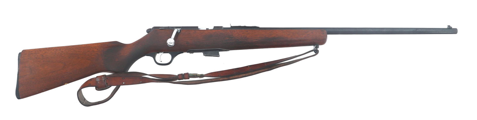 MARLIN MODEL 80 .22 S-L-LR CALIBER RIFLE: MARLIN MODEL 80 .22 S-L-LR CALIBER RIFLE Marlin model 80-DL .22 S-L-LR caliber bolt action rifle. Blued finish. Adjustable rear sight. Leather sling. Wood stock with plastic Marlin butt plate. One mag
