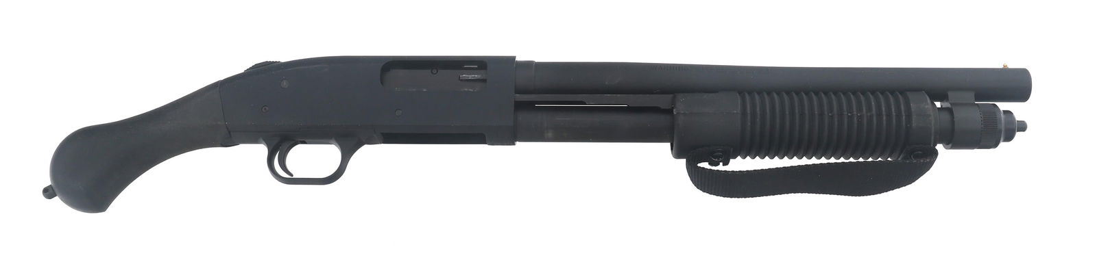 MOSSBERG MODEL 590 SHOCKWAVE 12 GAUGE SHOTGUN: MOSSBERG MODEL 590 SHOCKWAVE 12 GAUGE SHOTGUN Mossberg Model 590 Shockwave 12 gauge pump action shotgun. 2.75"-3" shells. Fixed Cylinder choke. Matte black finish. Bead front sight. Composite stock. M